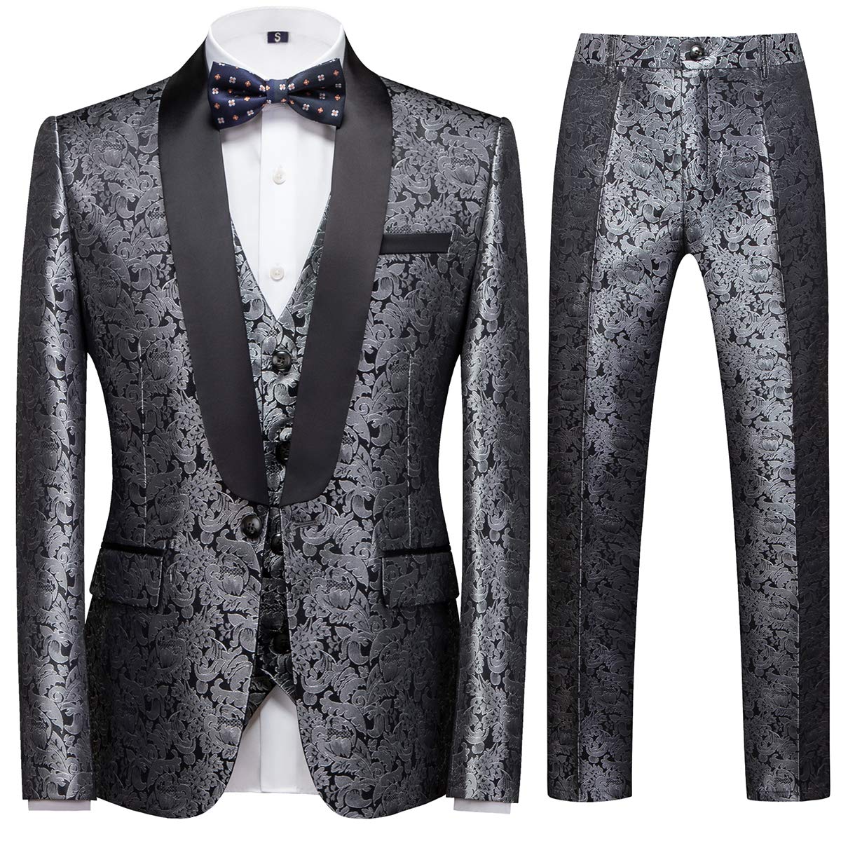 Men's Suits 3 Pieces Wedding Formal Business Shawl Collar Wedding Jacquard Dress Tuxedo Jacket Vest and Trouser