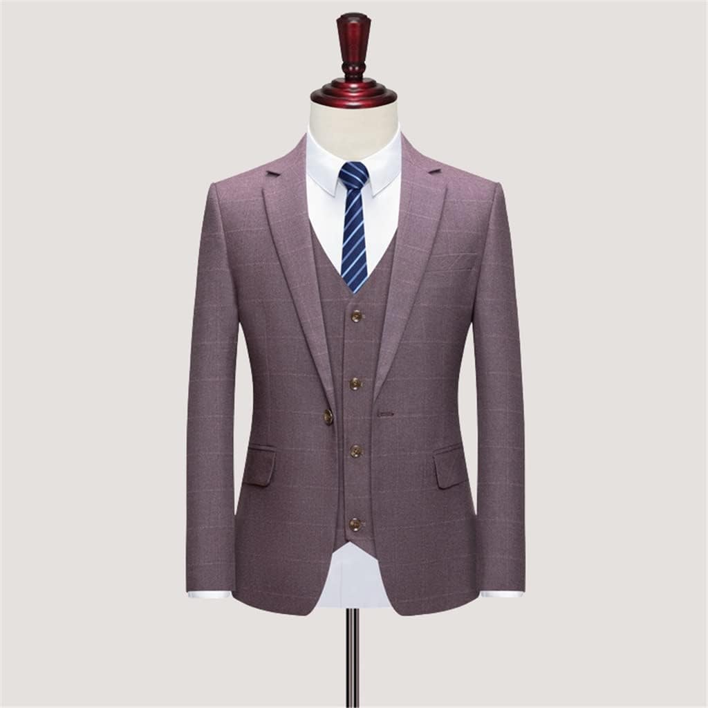 Men's Plaid Wedding Casual Tuxedo Men's UK Slim Fit Suit 3 Men's Business Social Club Suit Clothing Suit Men(3XL code)