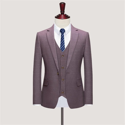 Men's Plaid Wedding Casual Tuxedo Men's UK Slim Fit Suit 3 Men's Business Social Club Suit Clothing Suit Men(3XL code)