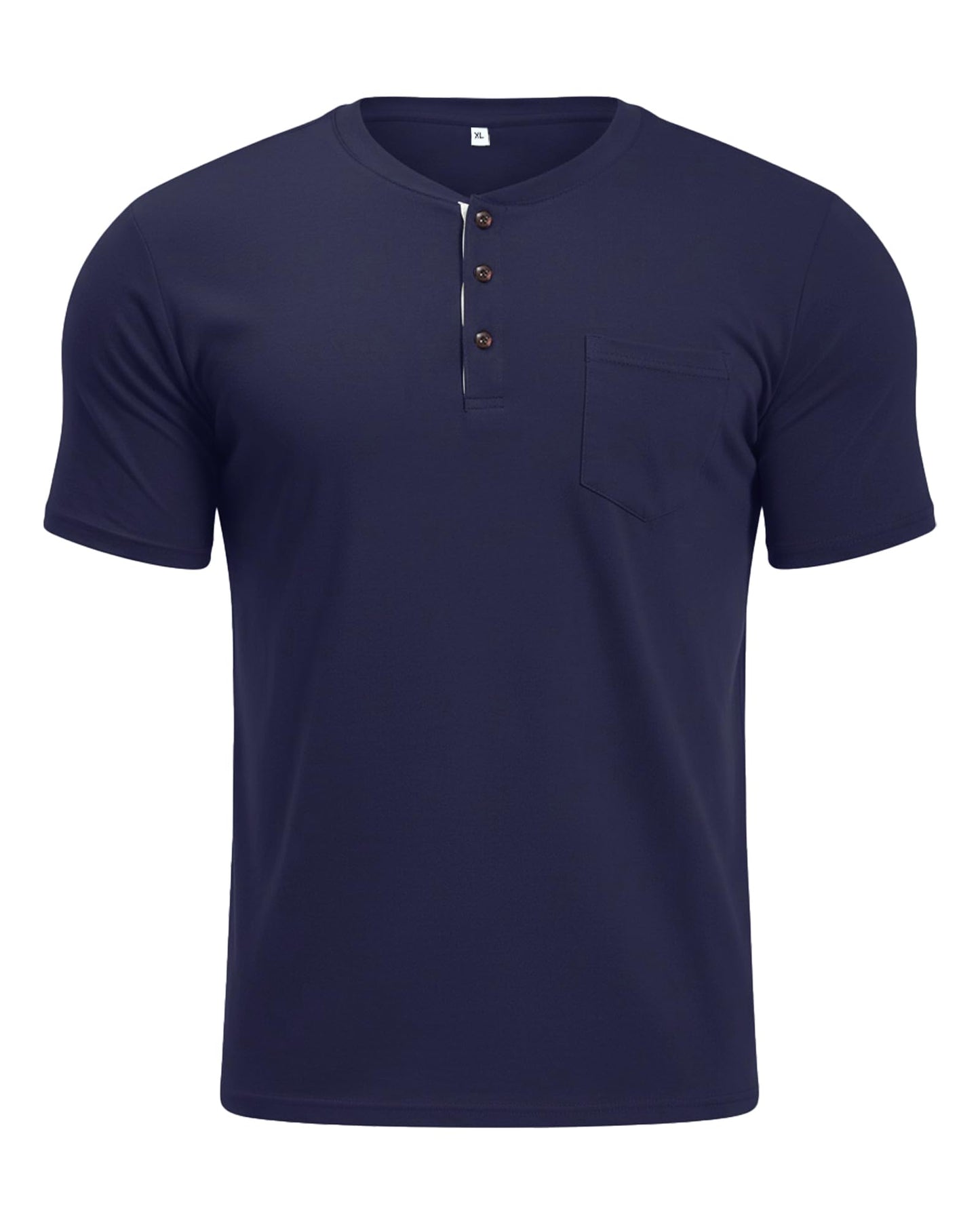MLANM Mens Short Sleeve T Shirts Fashion Casual Basic Henley T-Shirts Cotton V-Neck Button Tee Tops with Front Pocket