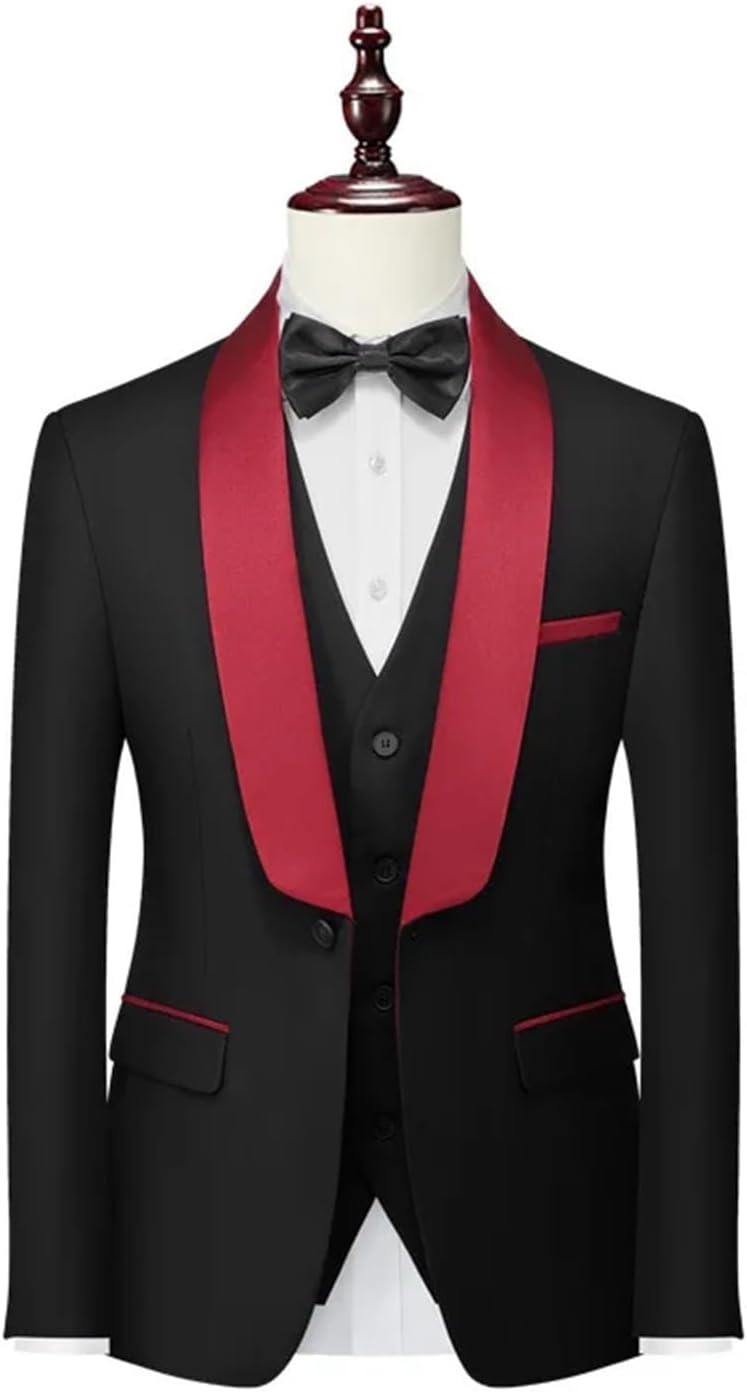 Groomsmen Suits Spring and Autumn Men's Suit Three Piece Set Double Split Dress Set Wedding Clothing(Lavender,M)