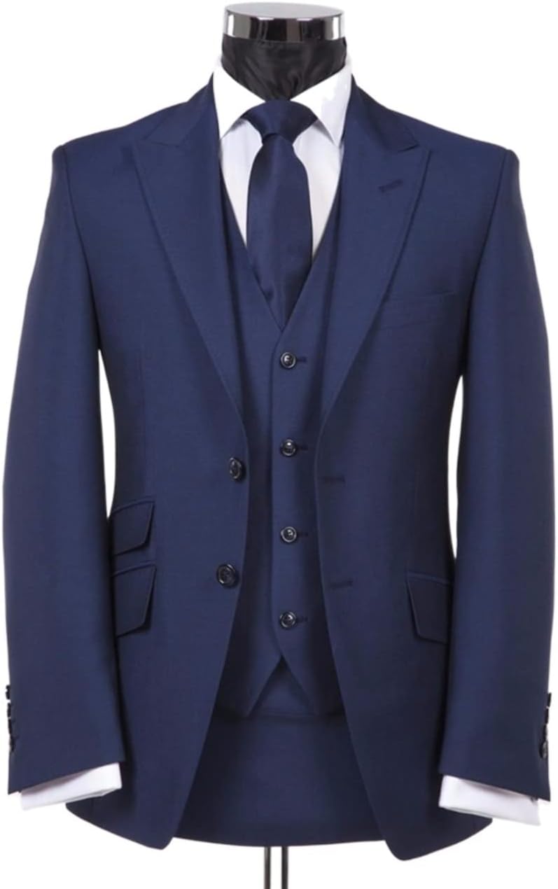 Navy Blue Formal Men Suits for Wedding Groom Tuxedo Piece Male Set Jacket with Pant Vest Peaked Lapel Clothes