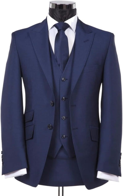 Navy Blue Formal Men Suits for Wedding Groom Tuxedo Piece Male Set Jacket with Pant Vest Peaked Lapel Clothes