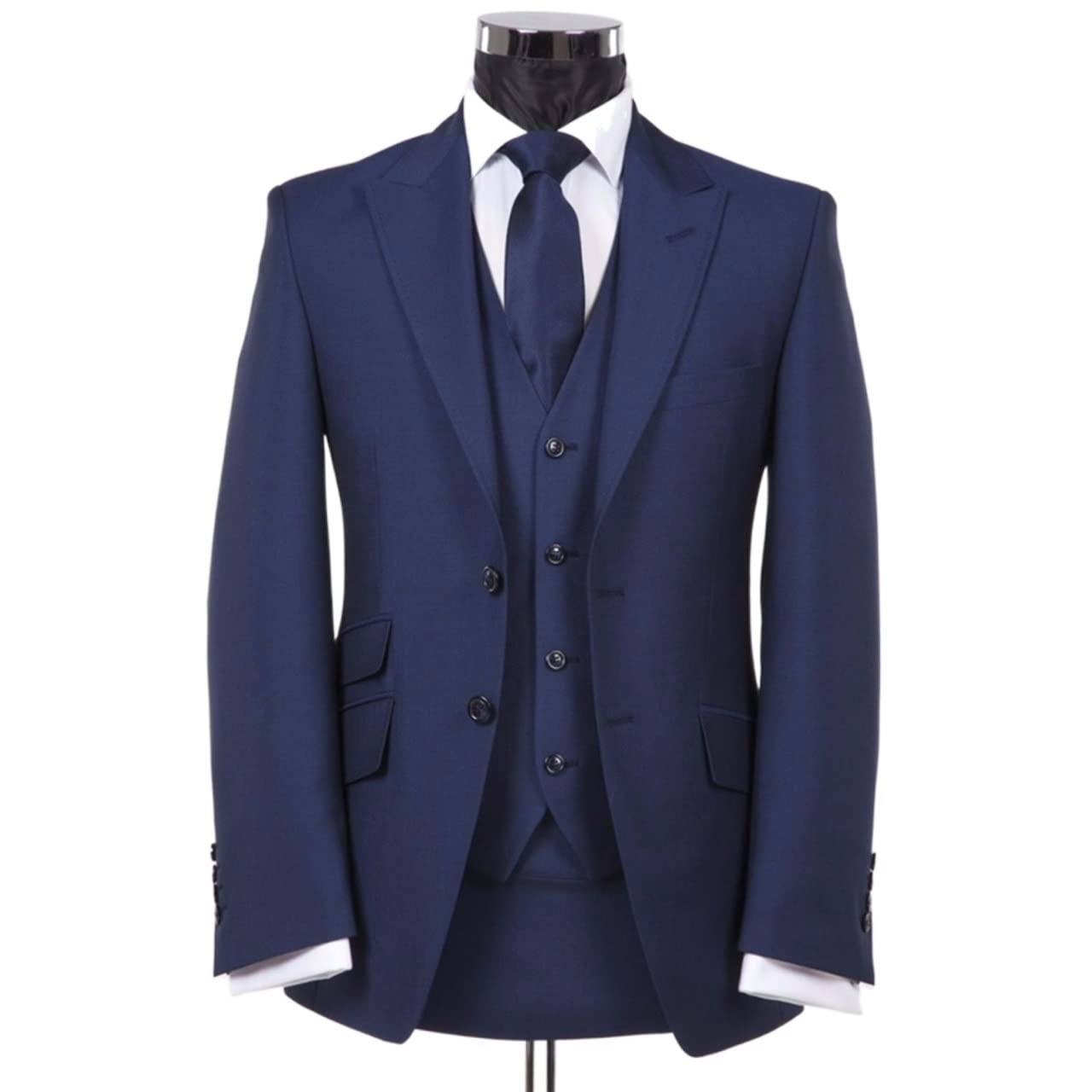 Navy Blue Formal Men Suits for Wedding Groom Tuxedo Piece Male Set Jacket with Pant Vest Peaked Lapel Clothes