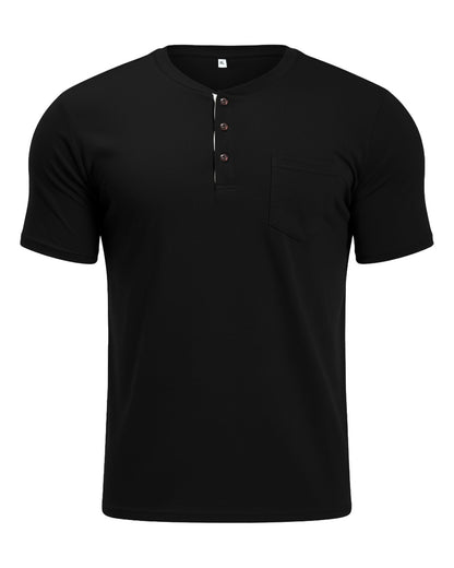 MLANM Mens Short Sleeve T Shirts Fashion Casual Basic Henley T-Shirts Cotton V-Neck Button Tee Tops with Front Pocket