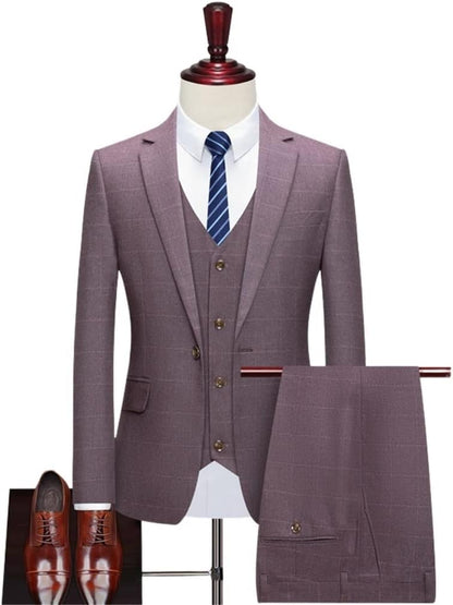 Men's Plaid Wedding Casual Tuxedo Men's UK Slim Fit Suit 3 Men's Business Social Club Suit Clothing Suit Men(3XL code)