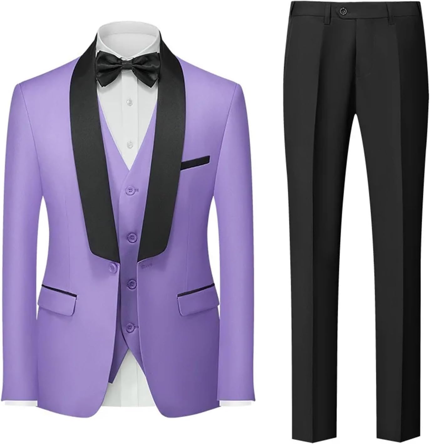 Groomsmen Suits Spring and Autumn Men's Suit Three Piece Set Double Split Dress Set Wedding Clothing(Lavender,M)