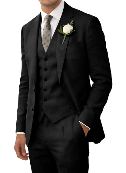 Wehilion Retro Linen Men Suit Beach Wedding Suit Summer Slim Fit 3 Pieces Light Weight Linen Suit Jacket Vest Pant Tuxedo