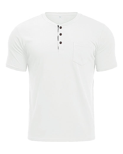 MLANM Mens Short Sleeve T Shirts Fashion Casual Basic Henley T-Shirts Cotton V-Neck Button Tee Tops with Front Pocket