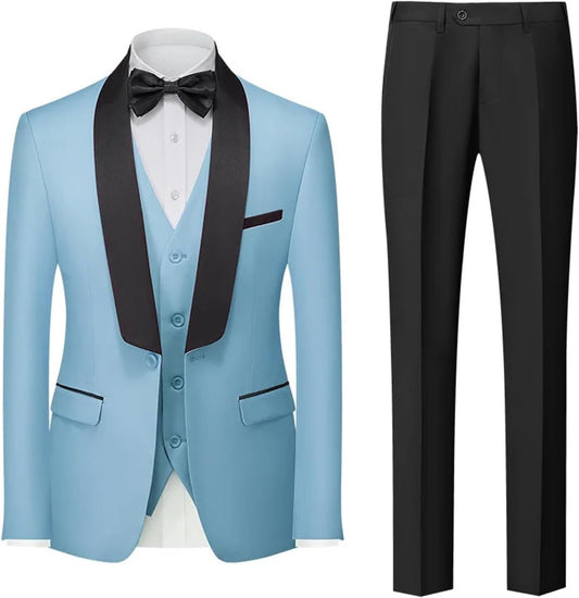 Groomsmen Suits Spring and Autumn Men's Suit Three Piece Set Double Split Dress Set Wedding Clothing(Lavender,M)