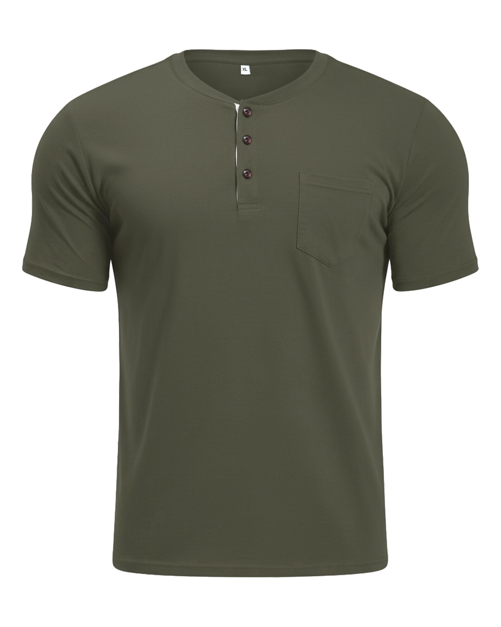 MLANM Mens Short Sleeve T Shirts Fashion Casual Basic Henley T-Shirts Cotton V-Neck Button Tee Tops with Front Pocket