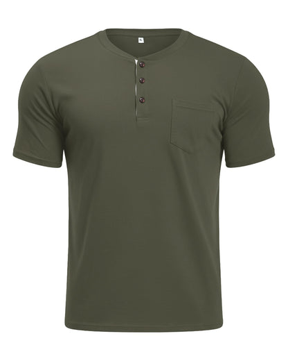 MLANM Mens Short Sleeve T Shirts Fashion Casual Basic Henley T-Shirts Cotton V-Neck Button Tee Tops with Front Pocket