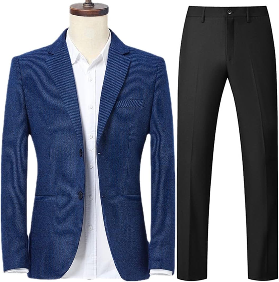 Vogrtcc Men Business Suit Fashion Single-Breasted Male Striped Blazers and Pants Casual Clothes