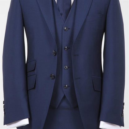 Navy Blue Formal Men Suits for Wedding Groom Tuxedo Piece Male Set Jacket with Pant Vest Peaked Lapel Clothes