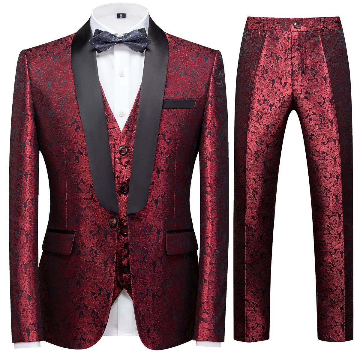 Men's Suits 3 Pieces Wedding Formal Business Shawl Collar Wedding Jacquard Dress Tuxedo Jacket Vest and Trouser