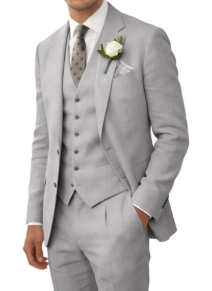 Wehilion Retro Linen Men Suit Beach Wedding Suit Summer Slim Fit 3 Pieces Light Weight Linen Suit Jacket Vest Pant Tuxedo