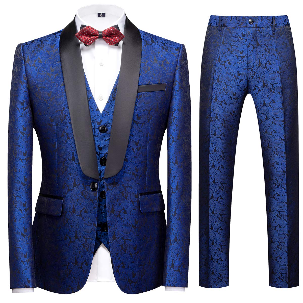 Men's Suits 3 Pieces Wedding Formal Business Shawl Collar Wedding Jacquard Dress Tuxedo Jacket Vest and Trouser