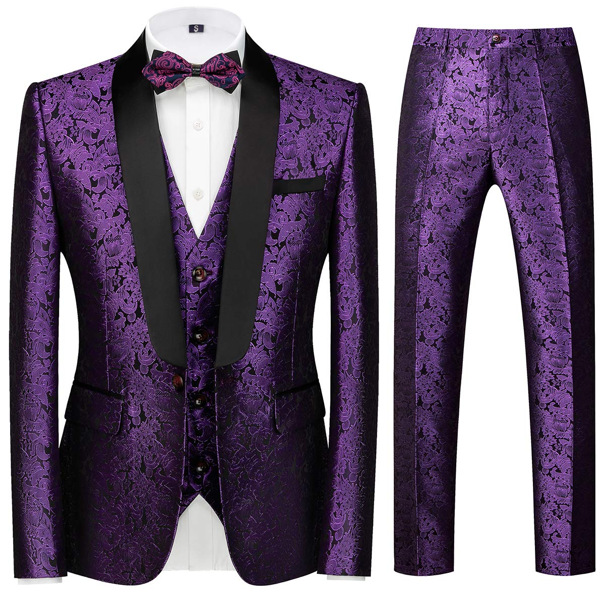 Men's Suits 3 Pieces Wedding Formal Business Shawl Collar Wedding Jacquard Dress Tuxedo Jacket Vest and Trouser