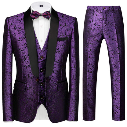 Men's Suits 3 Pieces Wedding Formal Business Shawl Collar Wedding Jacquard Dress Tuxedo Jacket Vest and Trouser